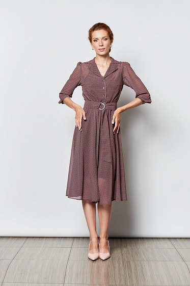 Платье женское  на подкладе (штапель), Цвет: светло-коричневый , принт - фото