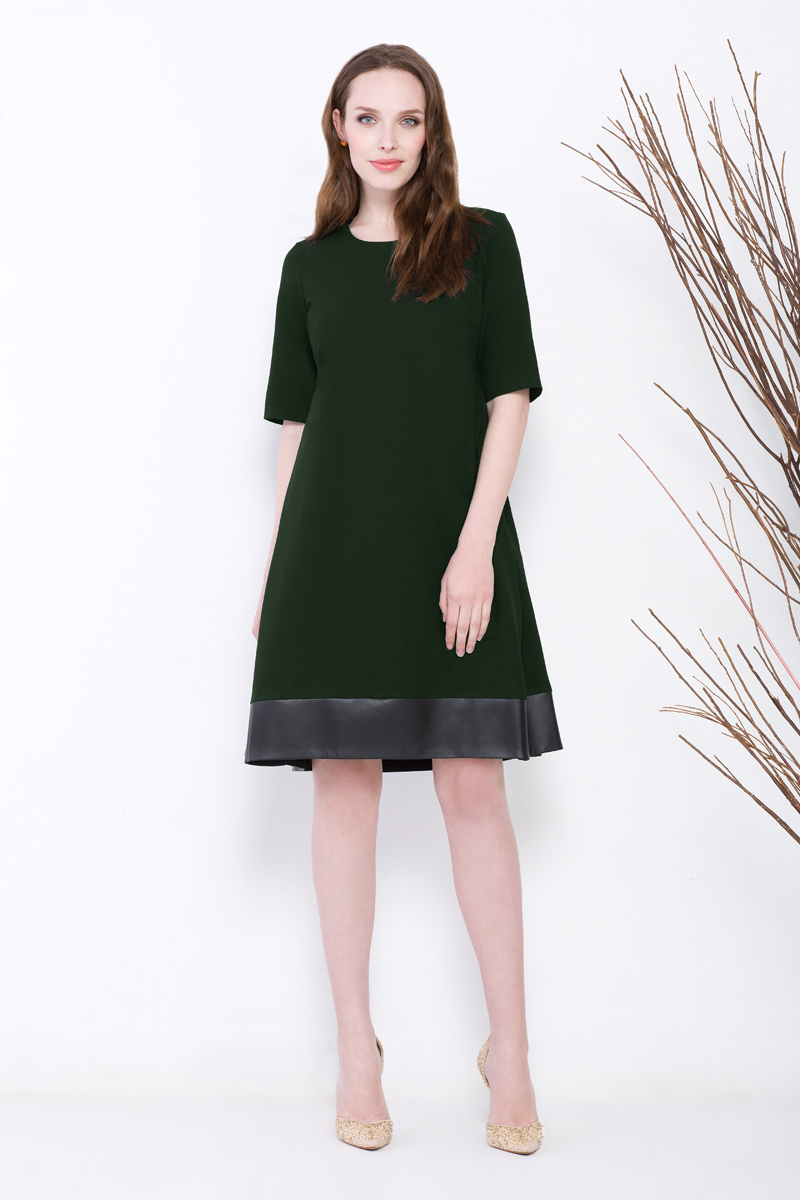 Платье тек., Цвет: темно-зеленый - фото