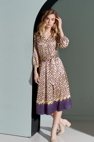 Платье женское , Цвет: цитрон, принт - фото