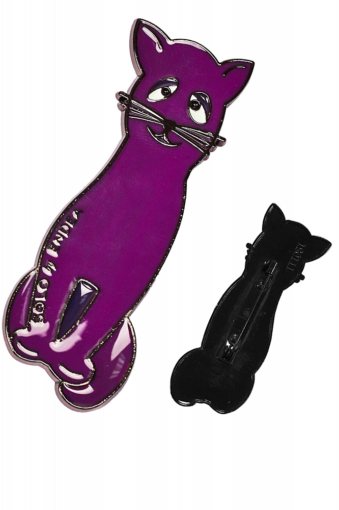 Брошь котик никель 27*70мм (булавка), фиолетовый - фото