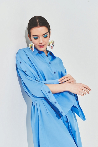 Платье женское с поясом, Цвет: голубой - фото