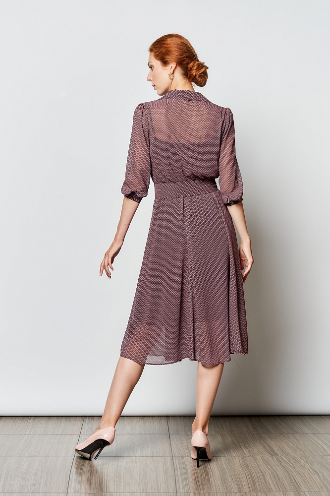 Платье женское  на подкладе (штапель), Цвет: светло-коричневый , принт - фото