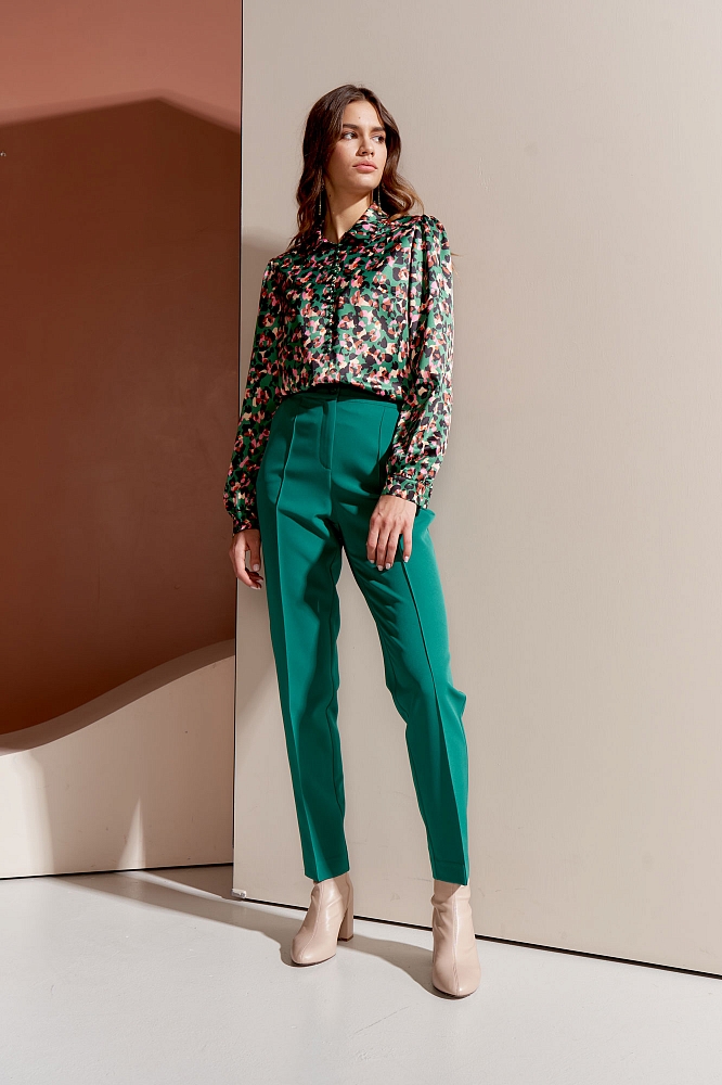 Блуза женская, Цвет: зеленый, принт - фото