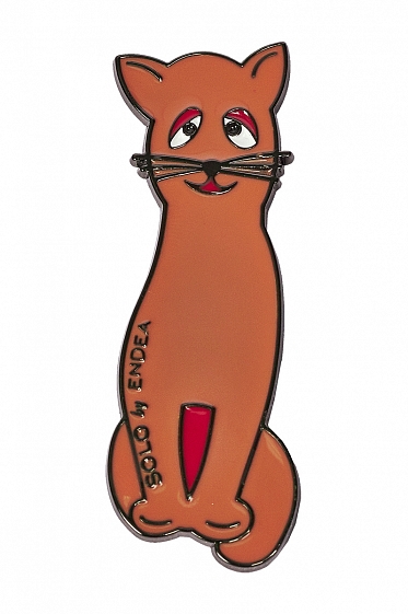 Брошь котик никель 27*70мм (булавка), оранжевый - фото