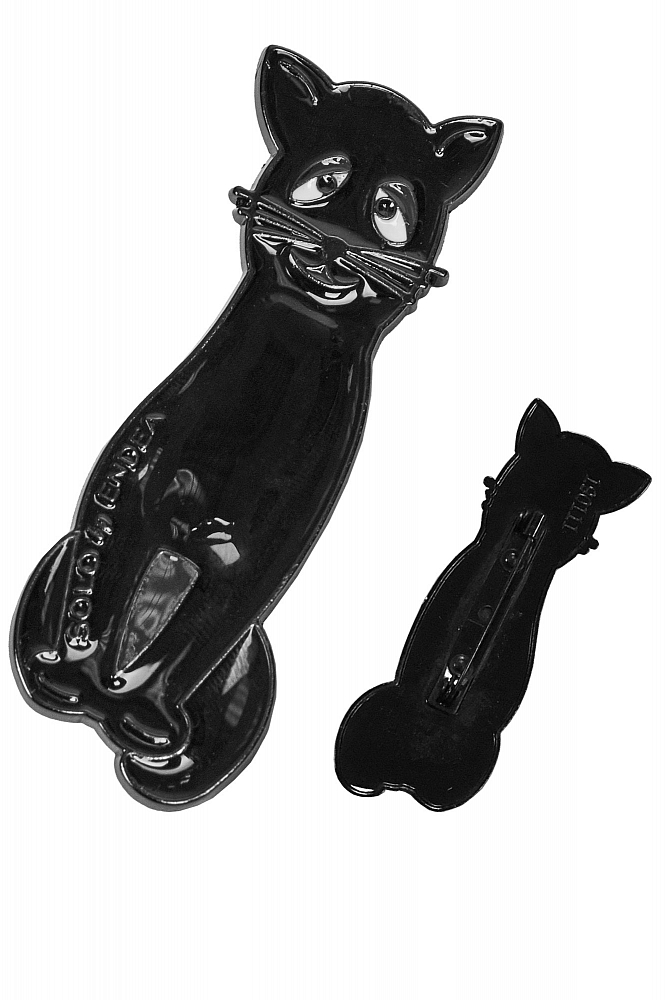 Брошь котик никель 27*70мм (булавка), черный - фото